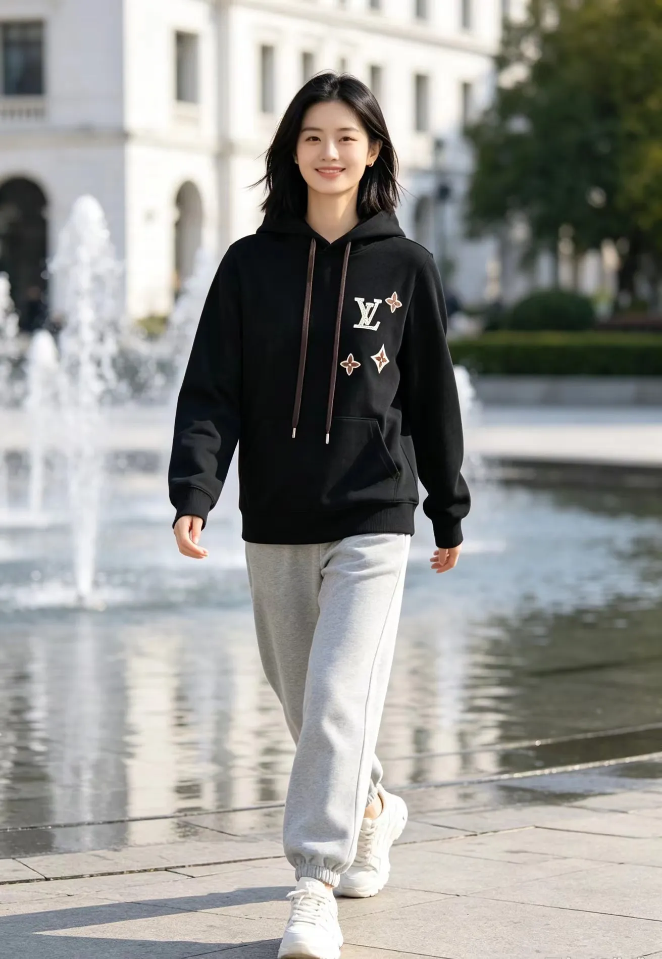 Louis Vuitton/Louis Vuitton rivet presbyopic letter hooded sweatshirt